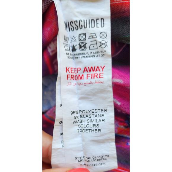 Missguided Hong Kong Scenic Nightlife Mesh Bodycon Dress 10 Gathered Tie Hem - Picture 9 of 9